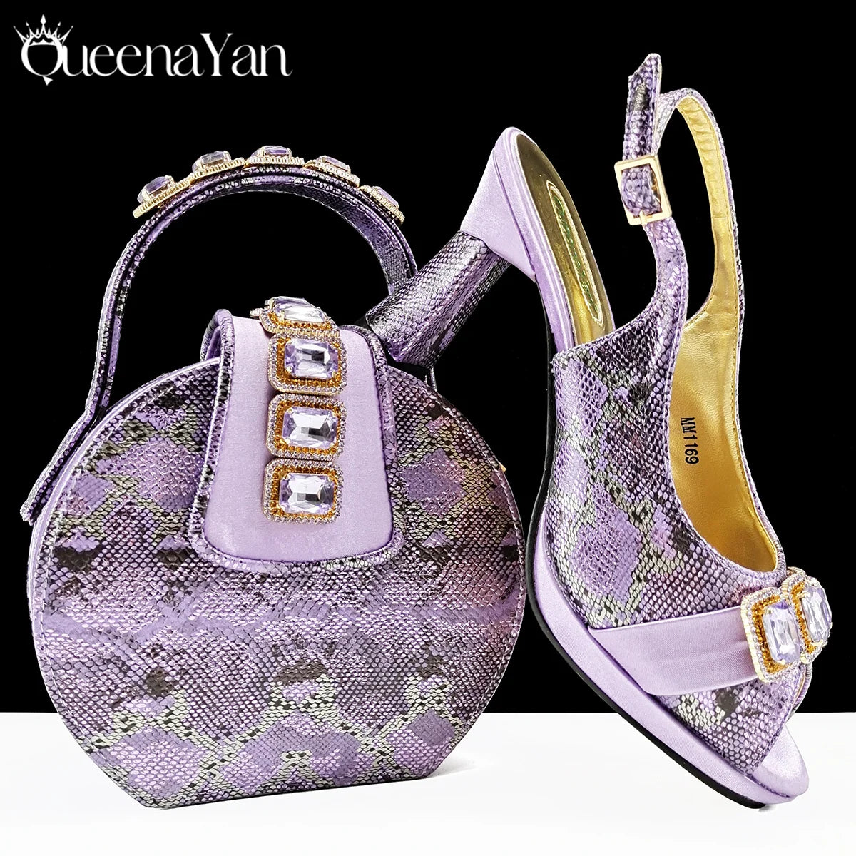 2025 Elegant Green Peep-Toe Women Heel Pumps for Italian Matching Party Shoes and Bags Set for Parties with Diamond Accents