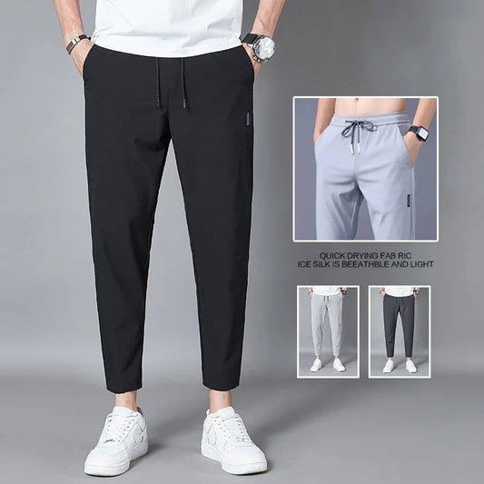 Summer Men's Ice Silk Quick Drying Casual Pants Slim Fit Korean Version Ice Silk Pants Sports Pants Straight Tube Quick Drying P