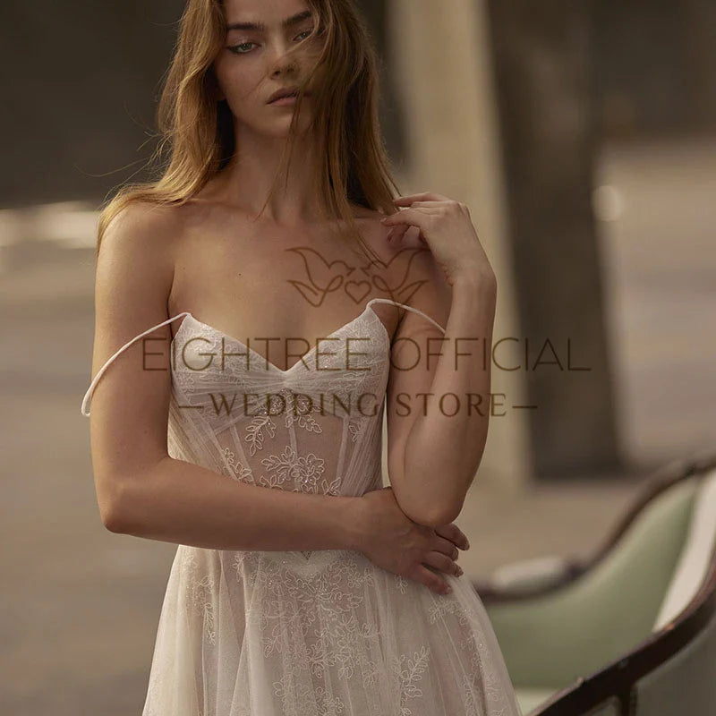 Boho Beach A-Line Wedding Dresses Spghetti Straps Lace Split Bridal Dress Princess Wedding Ball Prom Gowns Customized