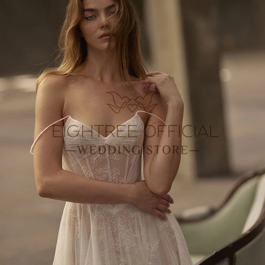 Boho Beach A-Line Wedding Dresses Spghetti Straps Lace Split Bridal Dress Princess Wedding Ball Prom Gowns Customized