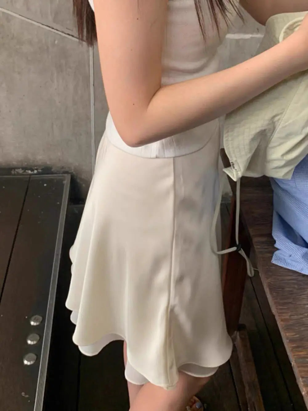 Elegant Satin Women Skirts Solid Zipper Faldas Mujer Ladies Double-layer Casual Chic Black White Dot Mini Skirt Korean Summer