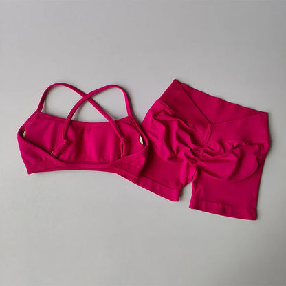 New Women's Seamless Workout Sets Thin Strap Back Sports Bra & 3-Inch Shorts, Quick Dry Gym Yoga Outfits