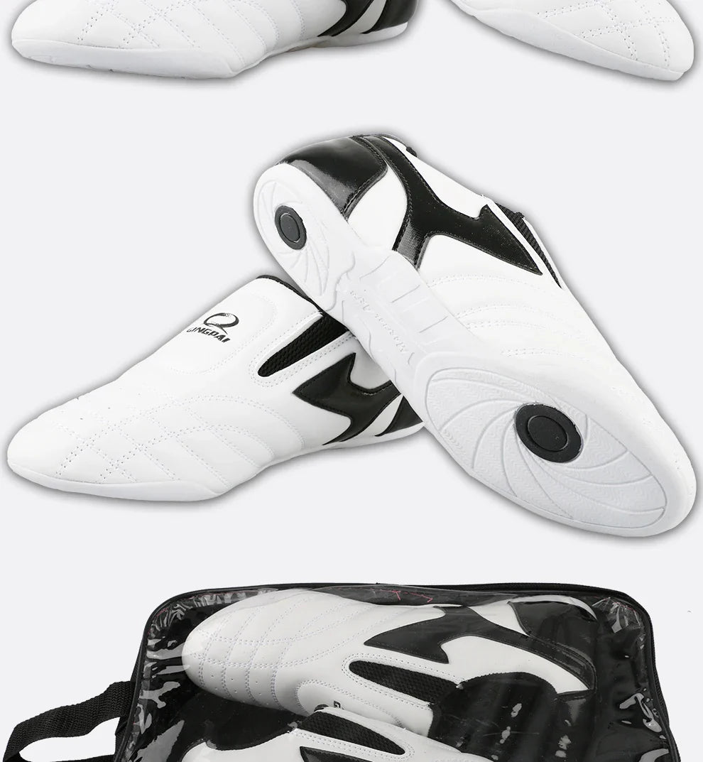 White Breathable Taekwondo Shoes Karate Kung Fu Wrestling Martial Arts Shoes Adults Child Non-slip Soft Oxford Soles Sneakers