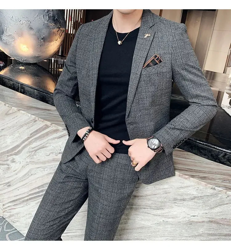 Hemp Suit (Blazer + Pants) Men's Fashion Hosts British Style Work Business Wedding Casual Art Style Elegant Gentleman Suit M-5XL