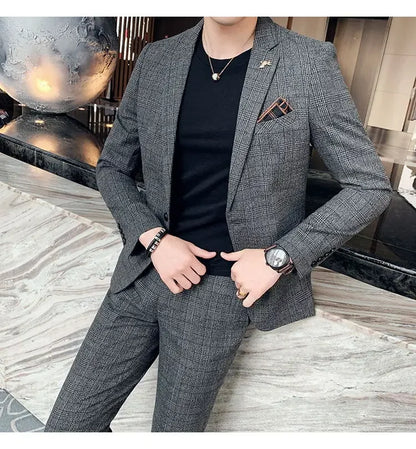 Hemp Suit (Blazer + Pants) Men's Fashion Hosts British Style Work Business Wedding Casual Art Style Elegant Gentleman Suit M-5XL