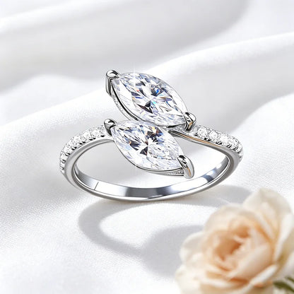Double Marquise Cut 1CT Moissanite Wedding Rings for Women Luxury Couple Jewelry S925 Sterling Silver Plated 18K Gold