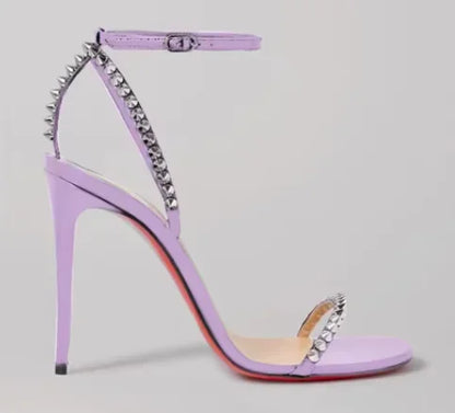 French white rivet strap versatile sexy temperament red sole super high heels open toe sandals fashion sandals round toe