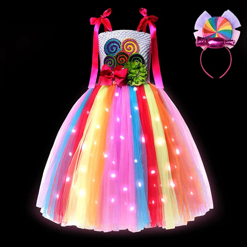 Purim 2026 Girls Disguise Candy Dress Children Colorful Dress Carnival Birthday Party Gift for Girls Lollipop Cosplay Costume