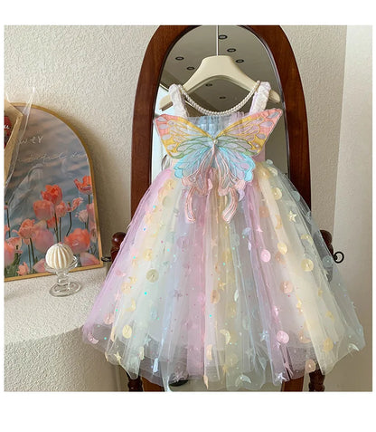 Korean Style New Summer Baby Girl Princess Dress Square Collar Mesh Sleeveless Dresses Children Clothing E23076