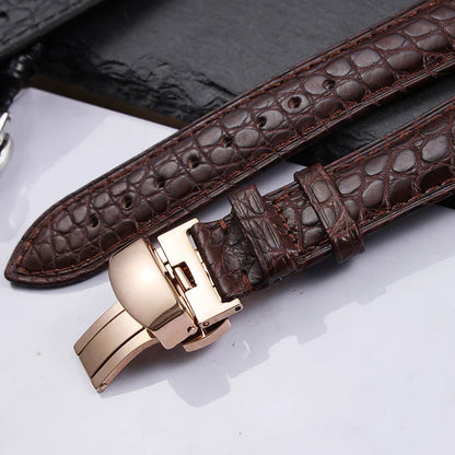 High quality Two-sided Crocodile Skin leather watch strap Butterfly clasp 19mm 20mm 21mm 22mm men metal Watchband soft bracelet