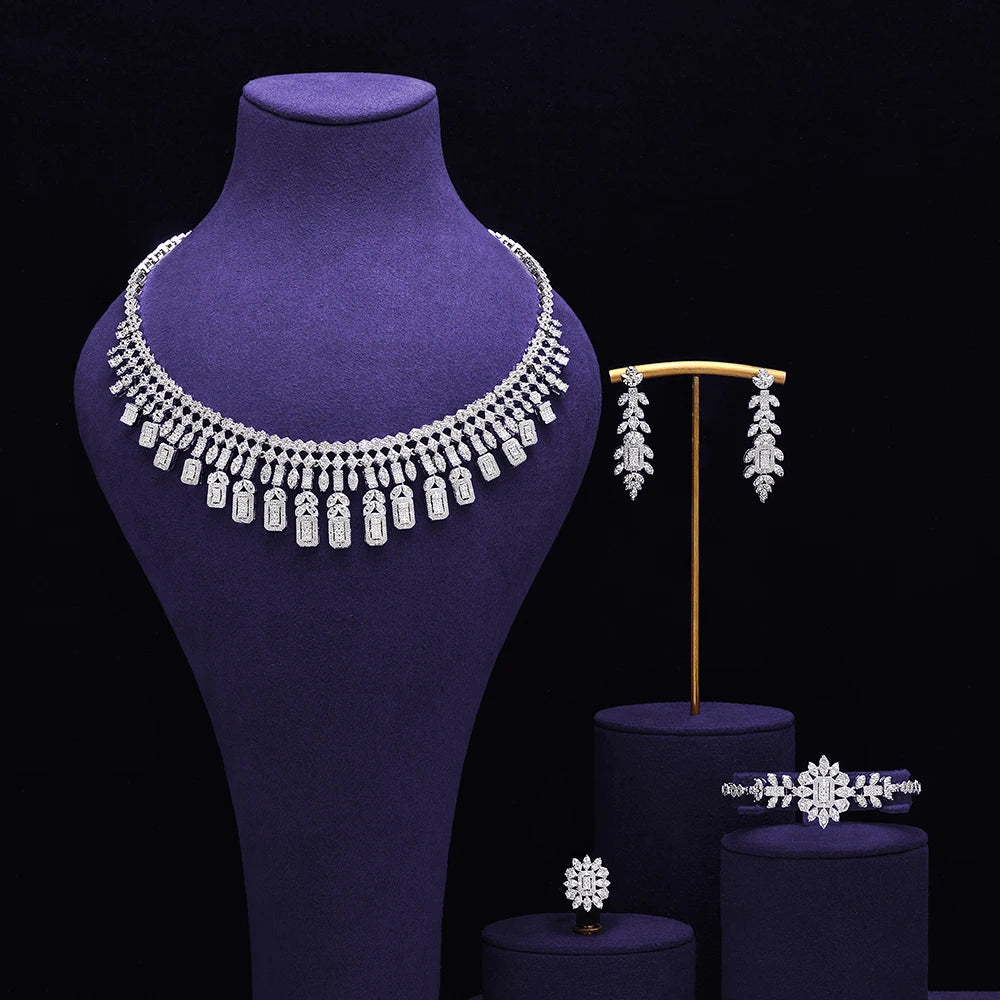 Bridal Zirconia Full Jewelry Set for Ladies Party Luxury Dubai Nigeria CZ Crystal Wedding Necklace Set