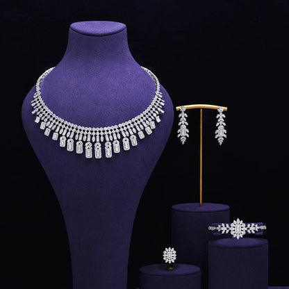 Bridal Zirconia Full Jewelry Set for Ladies Party Luxury Dubai Nigeria CZ Crystal Wedding Necklace Set