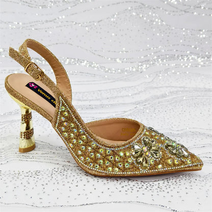 Conjunto de Sapatos de Festa Roxo de Salto Alto e Bolsa de Strass Feminino - Estilo de Casamento Design Italiano
