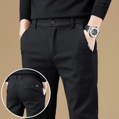 2024 Spring New Business Casual Pants Men Thick Slim Elastic Waist Trousers Classic Brown Black Grey High Quality Male Clothes