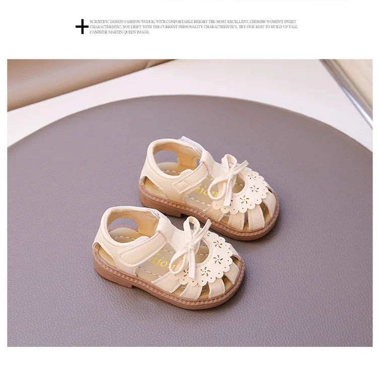 Summer Baby Girls Sandals Cut-Outs Lace Princess Shoes Children Sandals Anti Slip Soft Sole Toddler Kids Beach Shoes Size 15-25