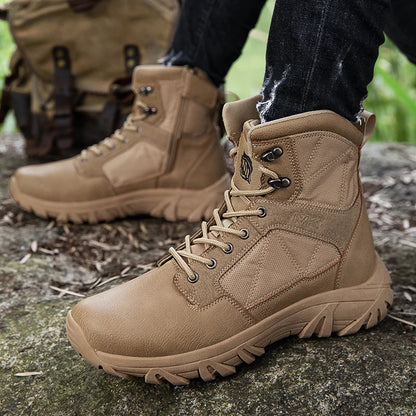 Brand High-Top Leather Men's Boots Breathable Desert Combat Men Work Ankle Outdoor Non-slip Hiking Boots Men's Motorcycle Boots