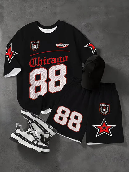 Fashiona Number Digital Printed Jersey Boy Short Sleeve Loose Fit Shorts and T-Shirt Set Sporty Outdoor Quick Drying 2pc Boy Set