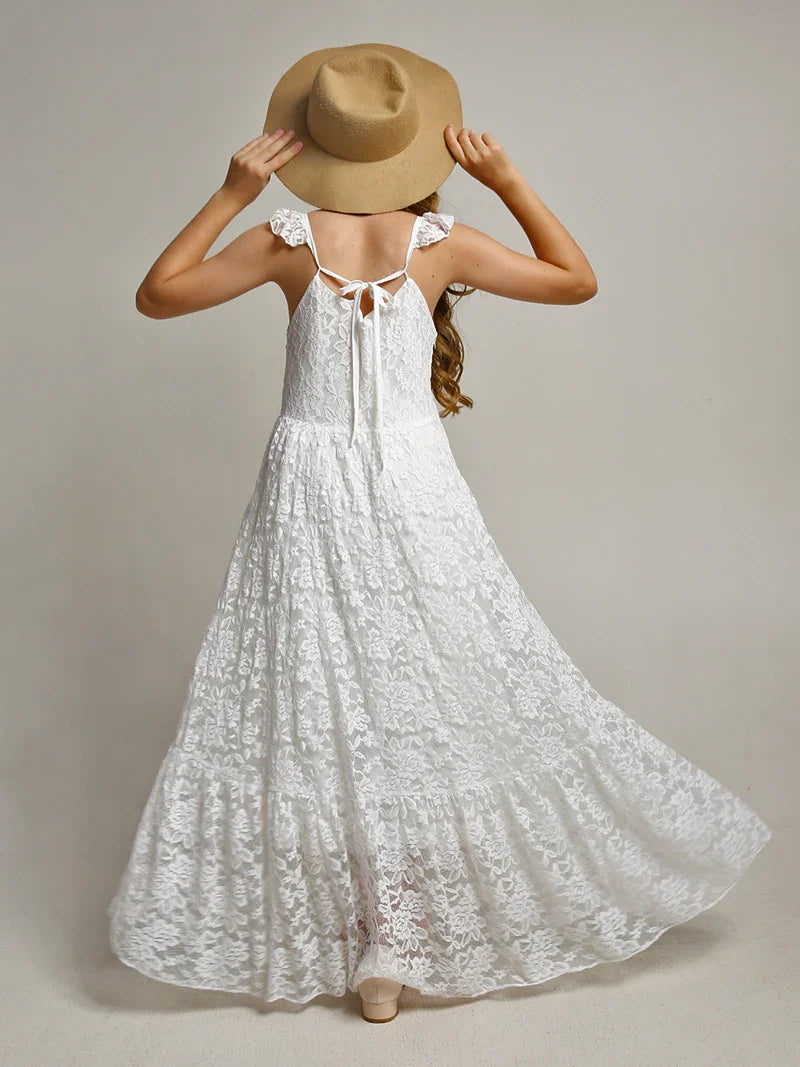 Princess Girls Lace Bohemia Long Dresses Baby Kids Flower Wedding Party Dress Cotton Lining Vestidos Costume Children Clothing