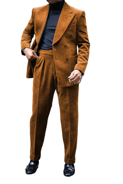 Conjunto de Terno Retrô de Veludo Cotelê de 2 Peças (Blazer + Calça) Conjunto Luxuoso Quente de Alta Qualidade Casamento Festa Baile Jantar Trabalho