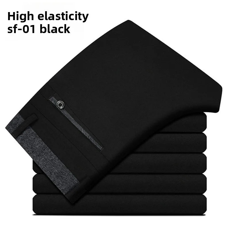 Men's Stretch Dress Pants Wrinkle Free, Slim Fit Business Trousers for Office, Spring Summer Lightweight Chino Slacks Black Blue