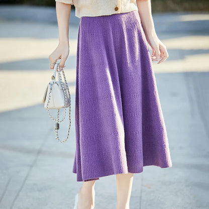 Autumn And Winter High Waist 100% Pure Wool Skirt Female Slim Long Knitted Wool Skirt Loose Wearing A-Line Skirt