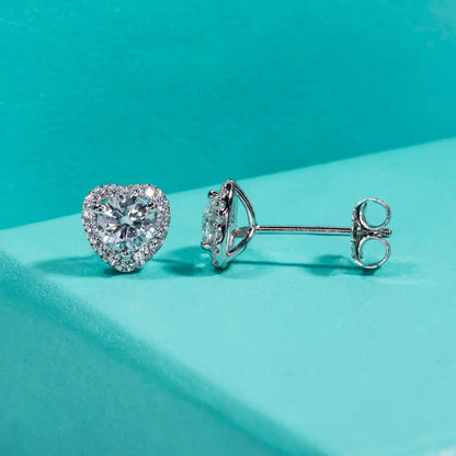 1cttw D Color Moissanite Halo Earrings 925 Sterling Silver 18k Gold Plated Heart Stud Earring for Women Jewelry Gifts