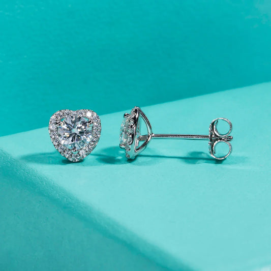 1cttw D Color Moissanite Halo Earrings 925 Sterling Silver 18k Gold Plated Heart Stud Earring for Women Jewelry Gifts