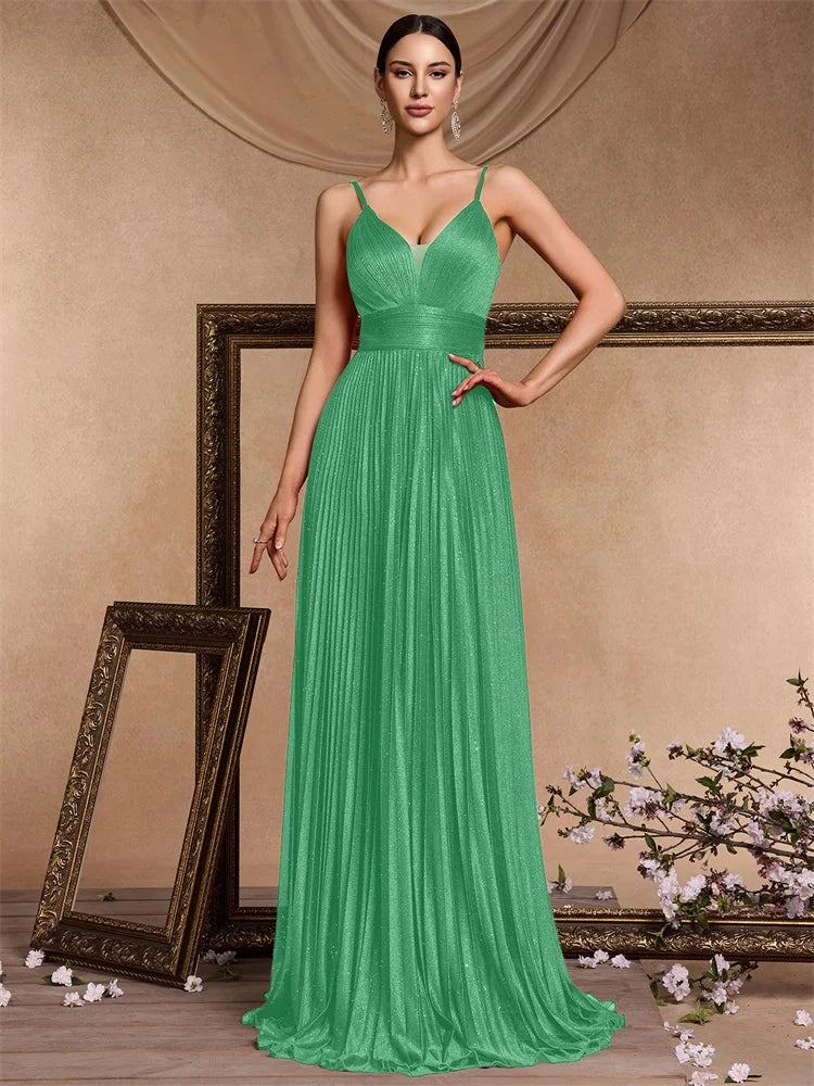 Vestidos de festa elegantes linha A luxuosos até o chão sem costas formais decote V profundo femininos vestidos de coquetel para festa de casamento
