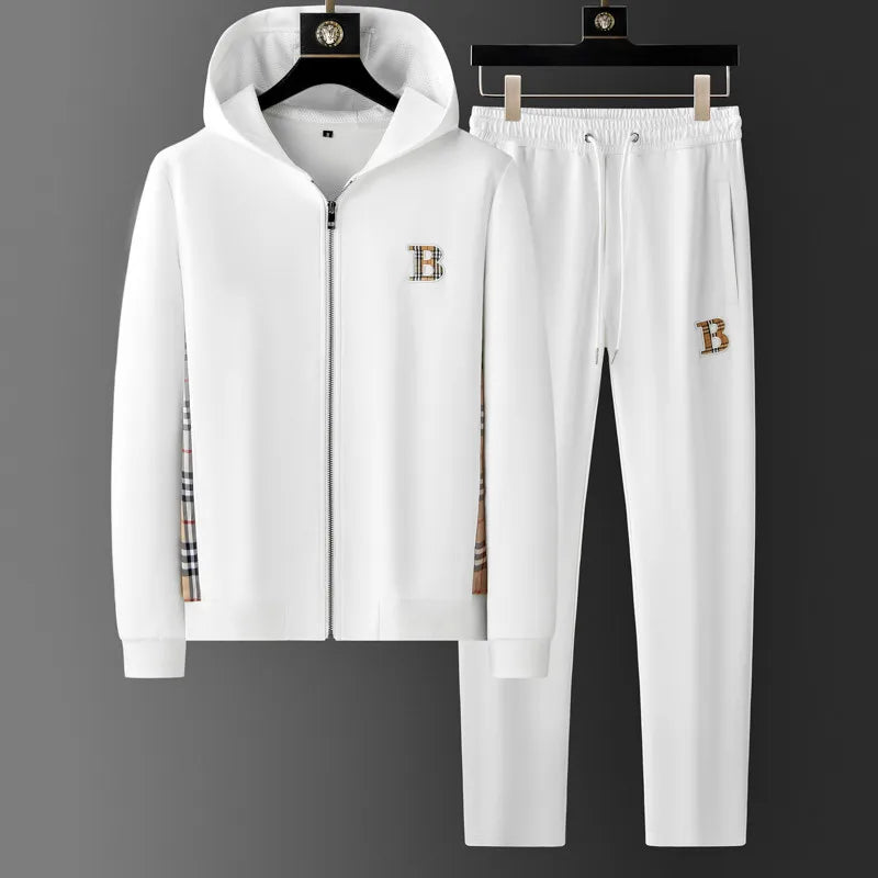 Spring Autumn Men's Sets Luxury Bee Printed Zipper Sweatshirt Solid Color Leisure Sports Elastic Wasit Pants Man Suits