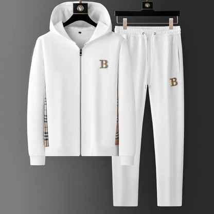 Spring Autumn Men's Sets Luxury Bee Printed Zipper Sweatshirt Solid Color Leisure Sports Elastic Wasit Pants Man Suits