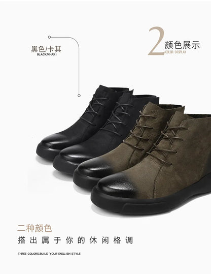 Men's Chelsea Cotton Boots Winter Men's Genuine Leather Shoes High Top Men Plush Sapato Social Masculino Zapatos Para Hombres