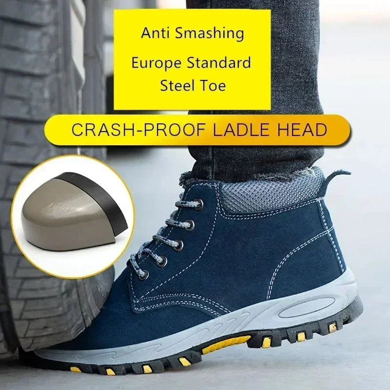 Men's Work Safety Boots High Top Anti-Smash Puncture Resistant Anti-Scald Welding Shoes Indestructible Comfortable Safety Shoes