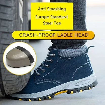 Men's Work Safety Boots High Top Anti-Smash Puncture Resistant Anti-Scald Welding Shoes Indestructible Comfortable Safety Shoes