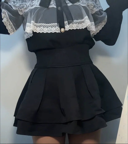Japanese Lolita Skirts Ruffled Pleated Plaid Skirt Women 2026 Spring New Elastic High Waist Slimming Gentle Mini Skirt Culottes