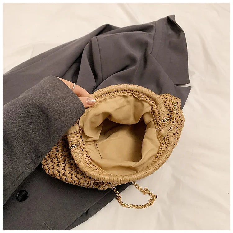 Summer New Straw Weaving Crossbody Bag Fashionable and Casual Shell Bag Women's Shoulder Bag with Excellent Texture