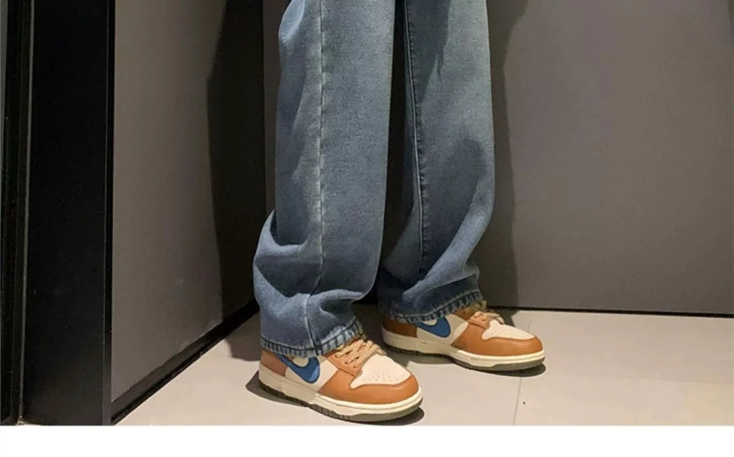 Thiened Fce Dstring Jeans Women's Winter New Sle Warm Straight Leg Loose Wide Leg High Waist Jeans Cotton Stretch D...