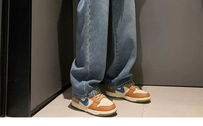 Thiened Fce Dstring Jeans Women's Winter New Sle Warm Straight Leg Loose Wide Leg High Waist Jeans Cotton Stretch D...