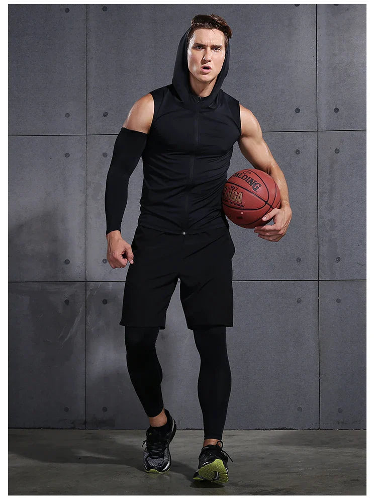 Mens Gym Compression Leggings Sport Training Pants Dry Fit Running Tights Fitness Basketball Jogging Workout Trousers Polyester