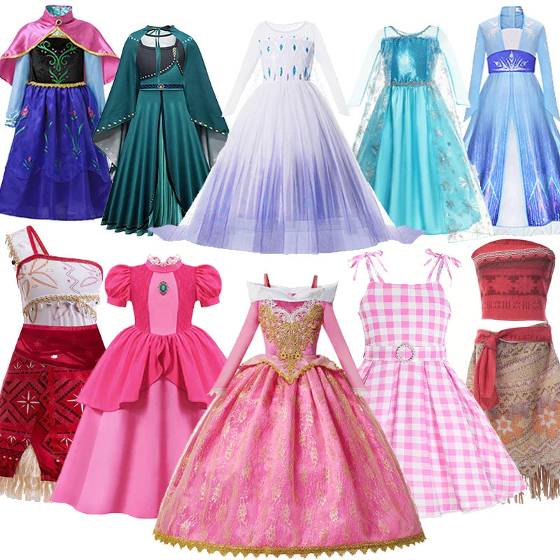 2-10Y Kids Prium Cosplay Elsa Anna Costume Dress 2025 Winter Long Mesh Princess DressGirl Christma Carnival Clothes Ball Gown
