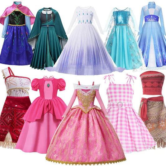 2-10Y Kids Prium Cosplay Elsa Anna Costume Dress 2025 Winter Long Mesh Princess DressGirl Christma Carnival Clothes Ball Gown