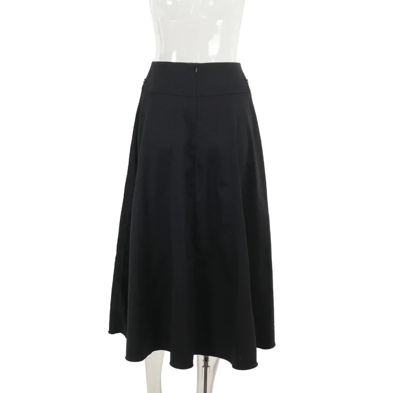 Goth Dark Acubi Fashion Black Swing A-line Skirt Punk Grunge Metal Buckle Streetwear Bandage Skirts Mall Gothic Alt Clother