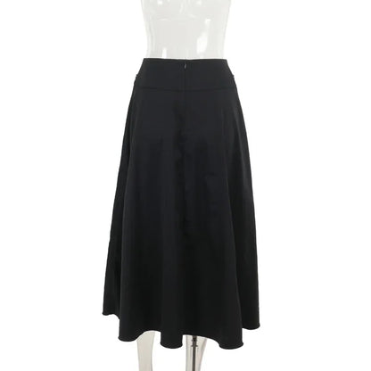 Goth Dark Acubi Fashion Black Swing A-line Skirt Punk Grunge Metal Buckle Streetwear Bandage Skirts Mall Gothic Alt Clother