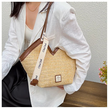 Straw Leisure Capacity Beach Shoulder Bag Retro Handmade Woven Shoulder Bag Summer Leisure Bag Commuting Women's Handbag