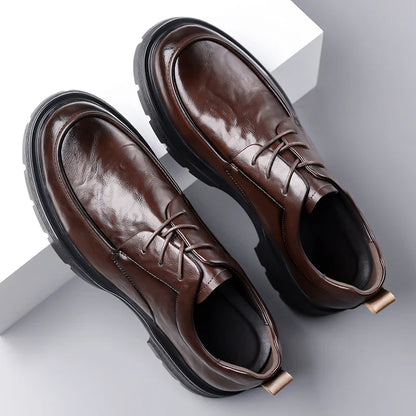 Men's Comfortable Genuine Leather British Thick-soled Business Leather Shoes for Spring 2025, New Lace-up Oxford Shoes