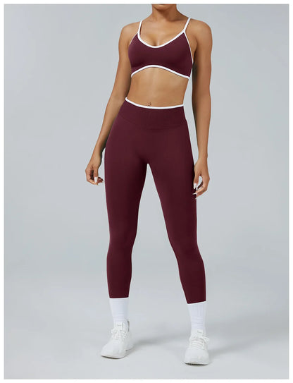 Women's Color Block Seamless High-Stretch Yoga Set, Butt Lifting Yoga Pants, Breathable Quick-Dry Active Workout Outfit
