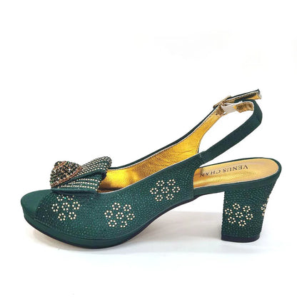 Italian Shoes And Bag Sets For Evening Party With Stones Italian Satin cloth  Rhinestone bow Handbags Match Bags