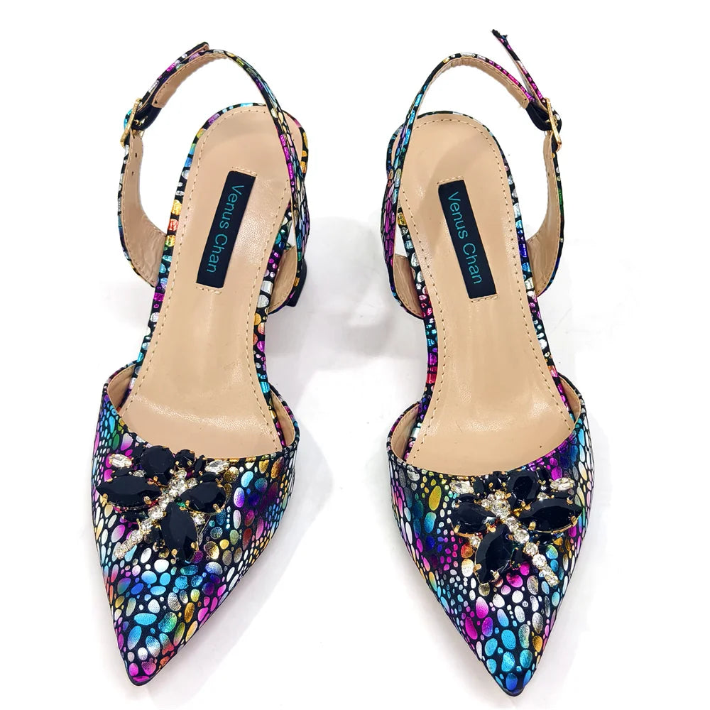 Champagne Color Thin Heels Pointed Toe Crystal Design Ladies Shoes Matching Bag Set For Women Weeding Party Pump