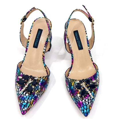 Champagne Color Thin Heels Pointed Toe Crystal Design Ladies Shoes Matching Bag Set For Women Weeding Party Pump