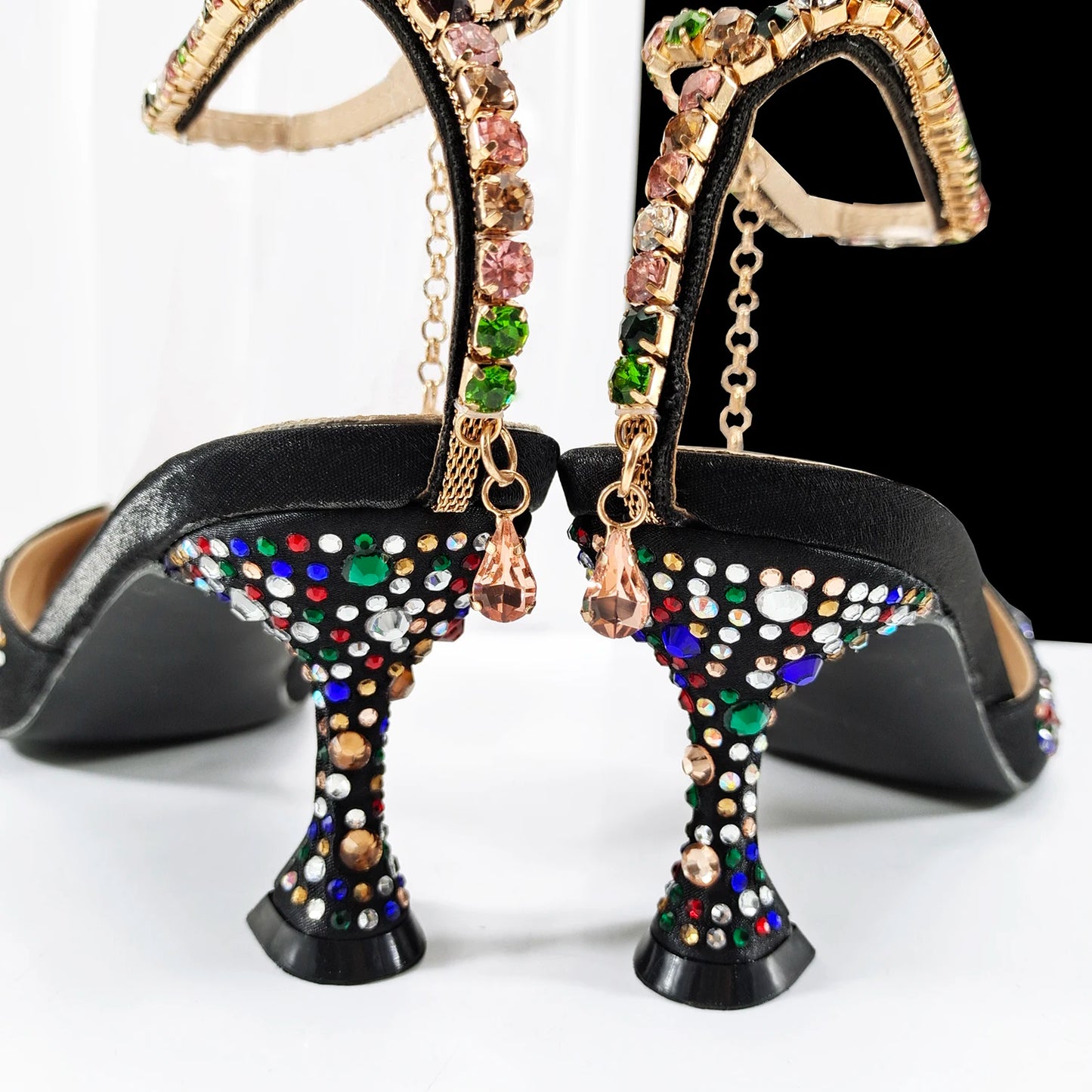 African popular pointed toe shoes anklet design and metal handle soft small bag high heels party shoes for women