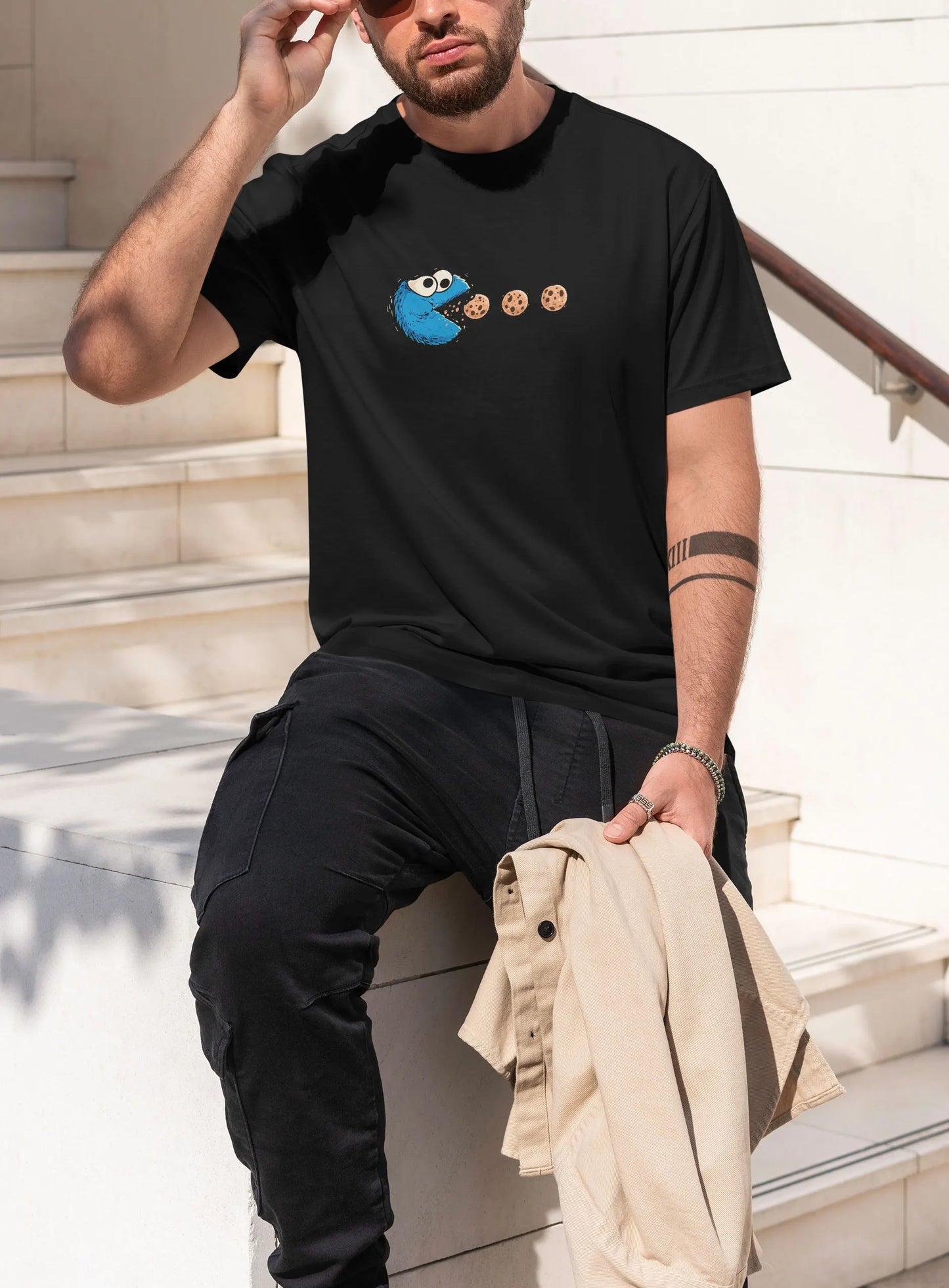 Mens Cotton Funny NomNom-Cookie Adventure Graphic T Shirt on Unisex Street Casual Style Tee for Men and Women